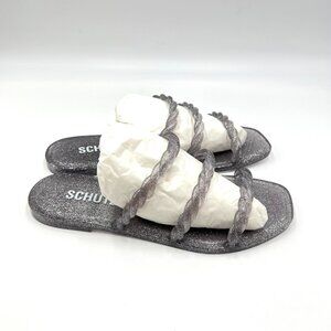 Schutz Womens Size 6 Diana Silver Glitter Braided Jelly Flat Sandals Shoes‎